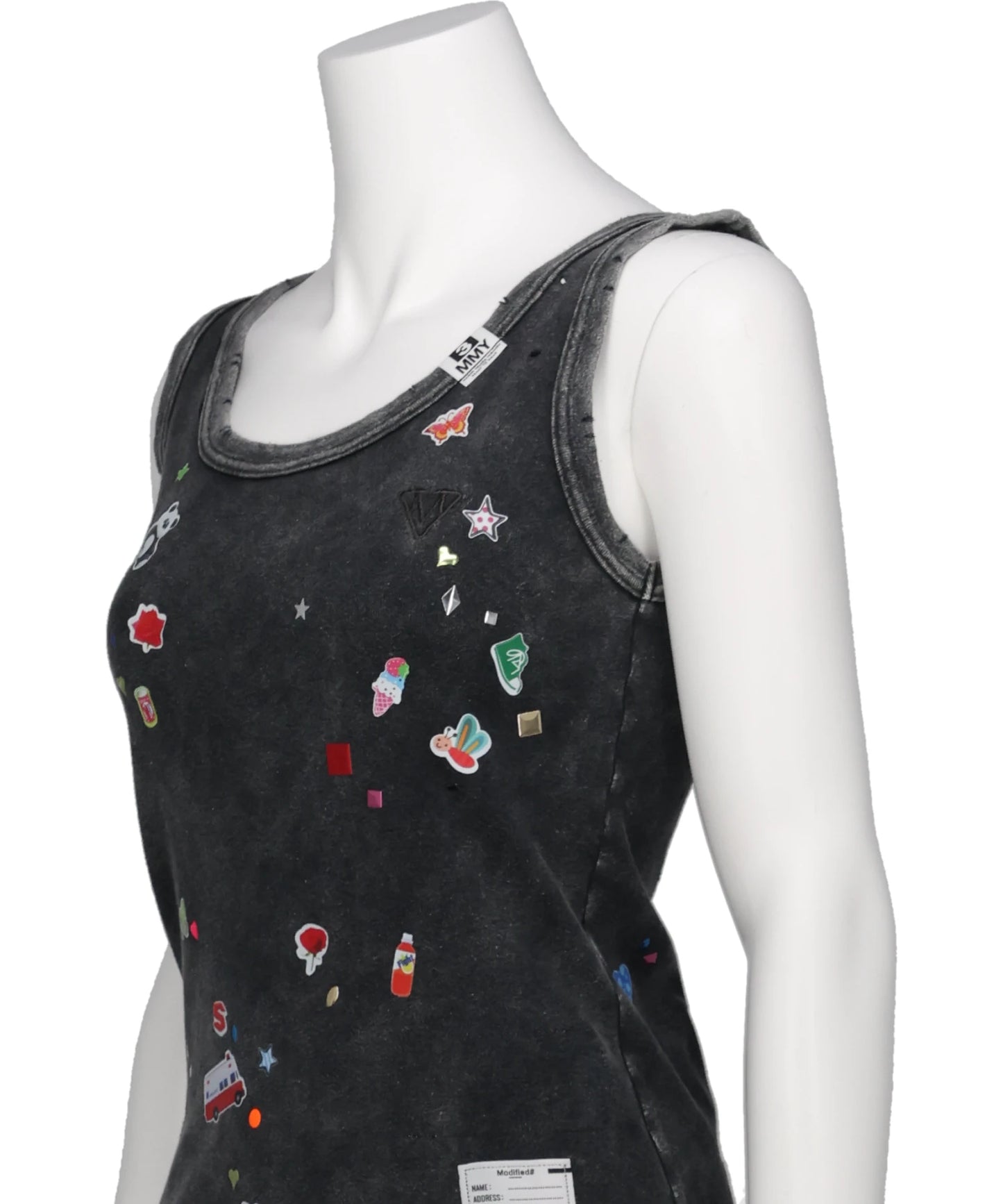 KIDS STICKER PRINT BLEACHED TANK-TOP