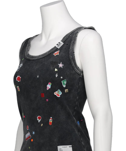 KIDS STICKER PRINT BLEACHED TANK-TOP