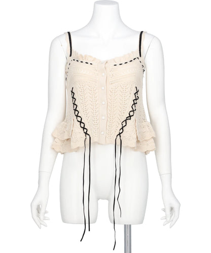 LACE UP RIBBON KNIT CAMISOLE