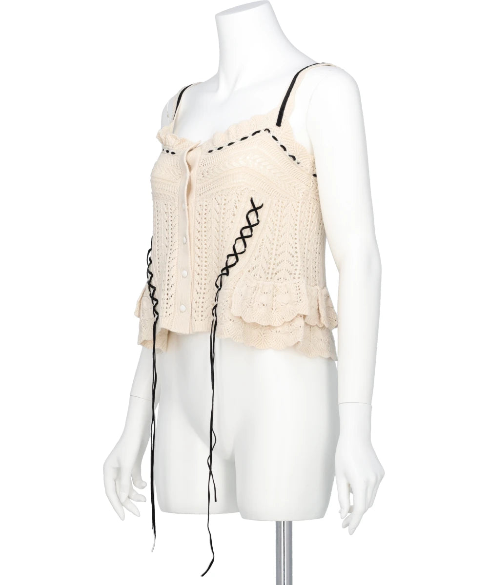 LACE UP RIBBON KNIT CAMISOLE