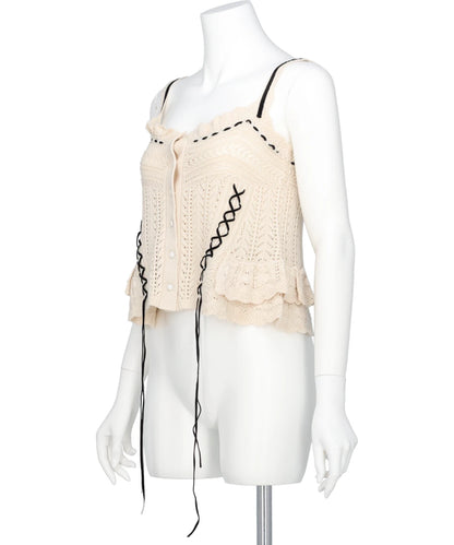 LACE UP RIBBON KNIT CAMISOLE