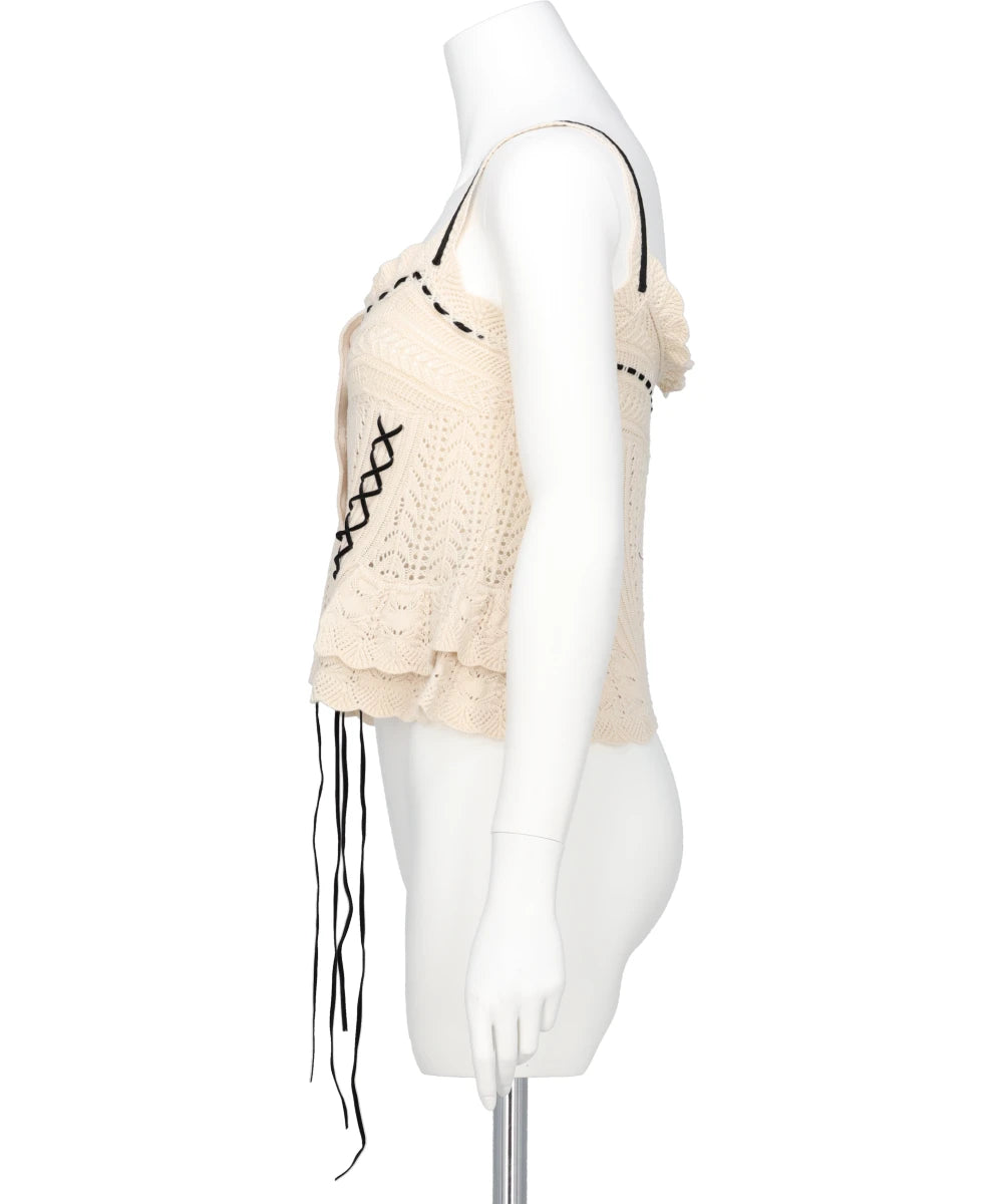 LACE UP RIBBON KNIT CAMISOLE