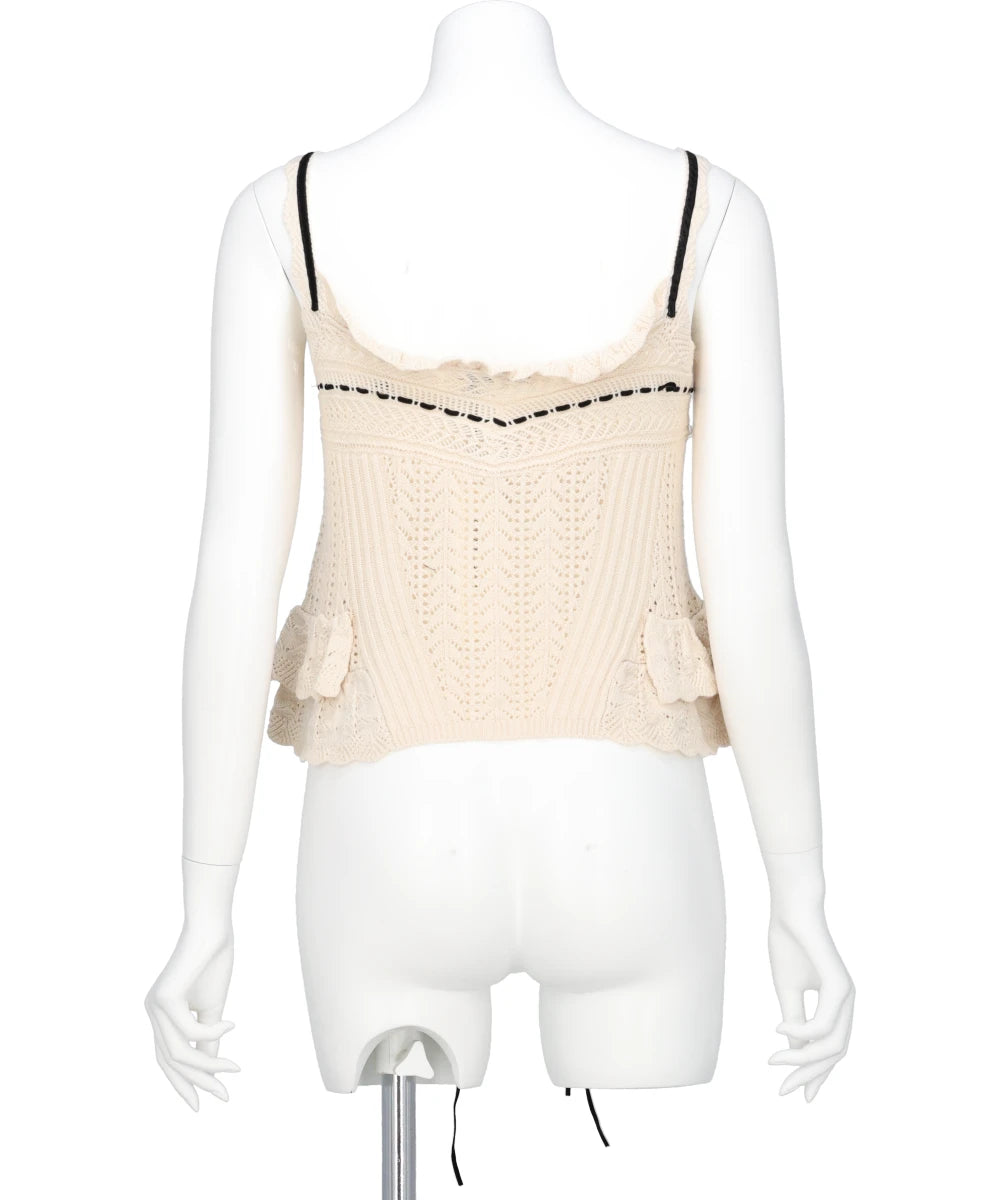 LACE UP RIBBON KNIT CAMISOLE