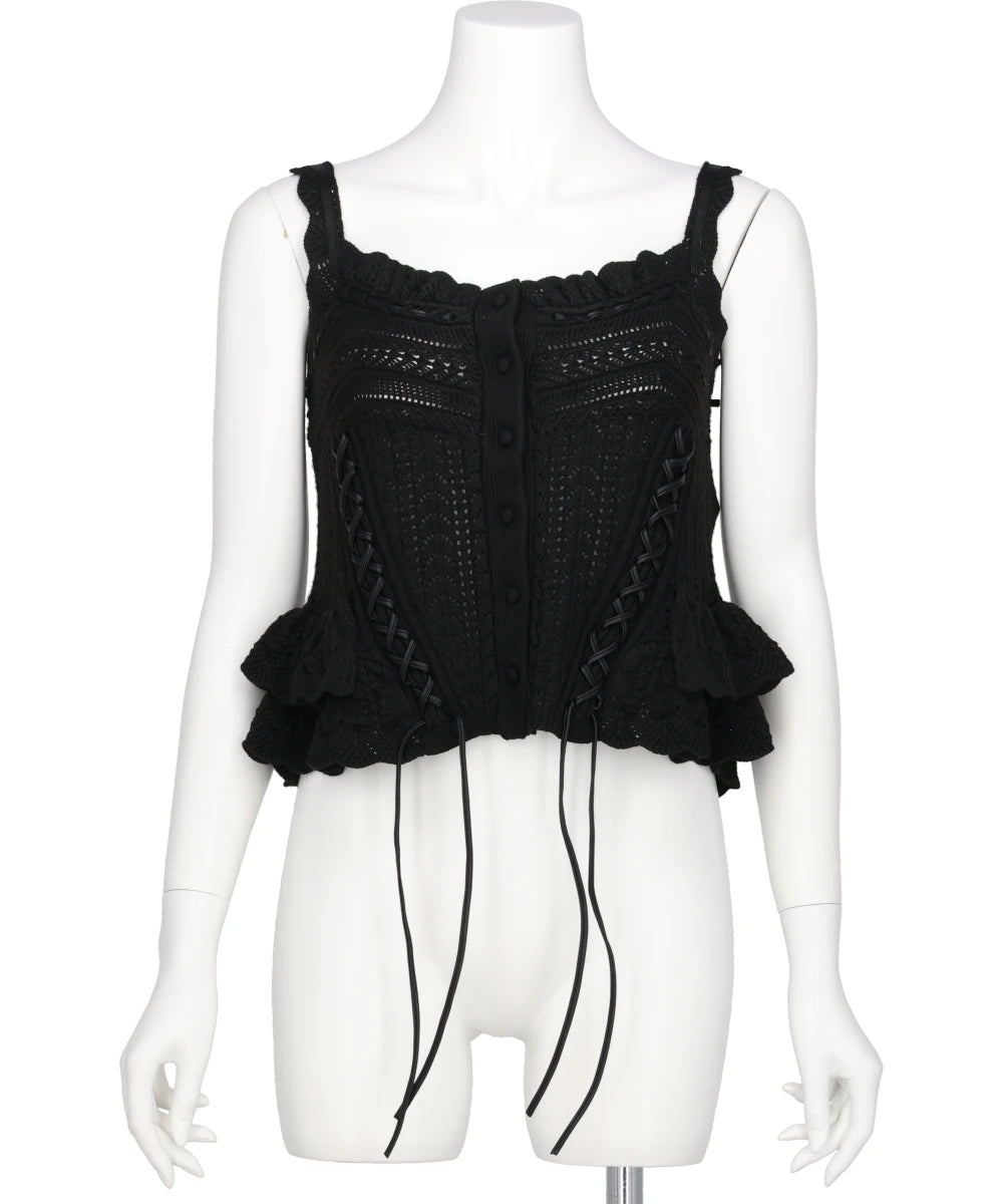 LACE UP RIBBON KNIT CAMISOLE