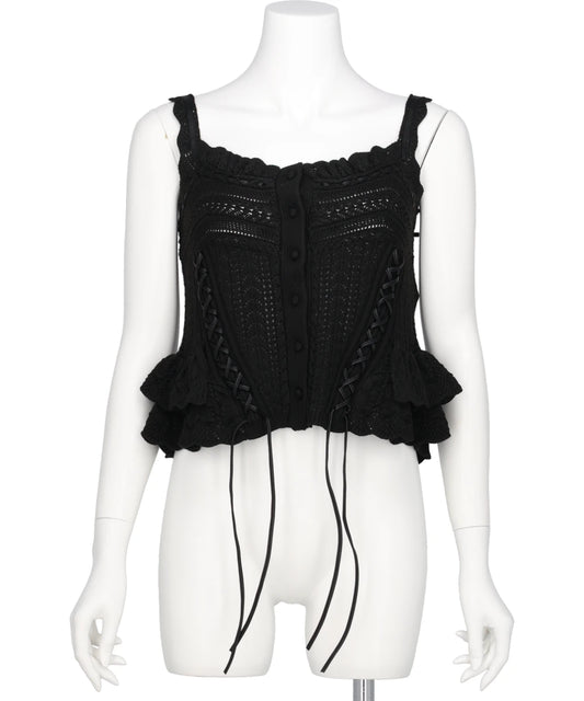 LACE UP RIBBON KNIT CAMISOLE