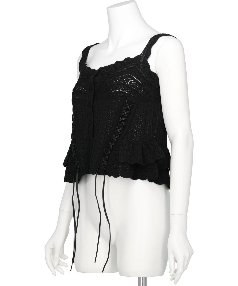 LACE UP RIBBON KNIT CAMISOLE