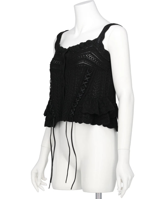 LACE UP RIBBON KNIT CAMISOLE