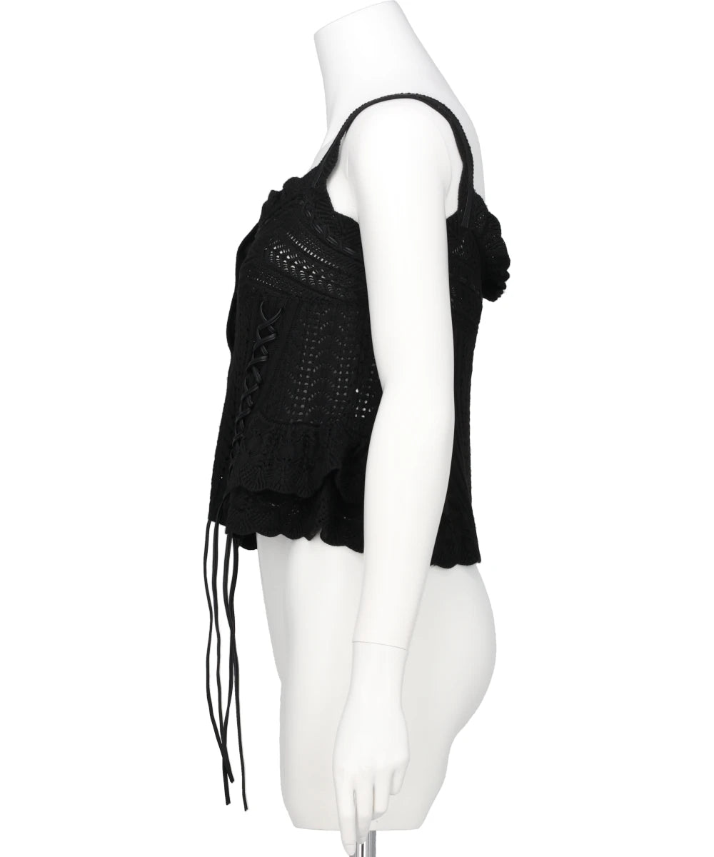 LACE UP RIBBON KNIT CAMISOLE