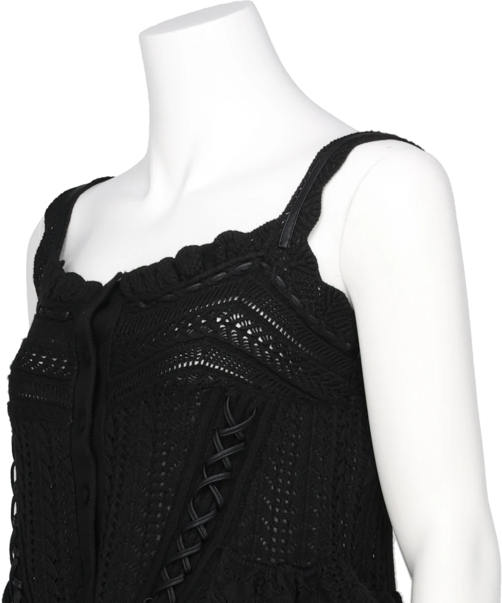 LACE UP RIBBON KNIT CAMISOLE