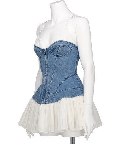 ORGANIC COTTON DENIM PLEATED BUSTIER TOP