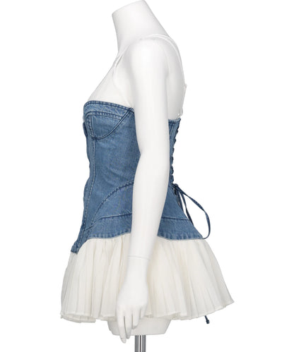 ORGANIC COTTON DENIM PLEATED BUSTIER TOP