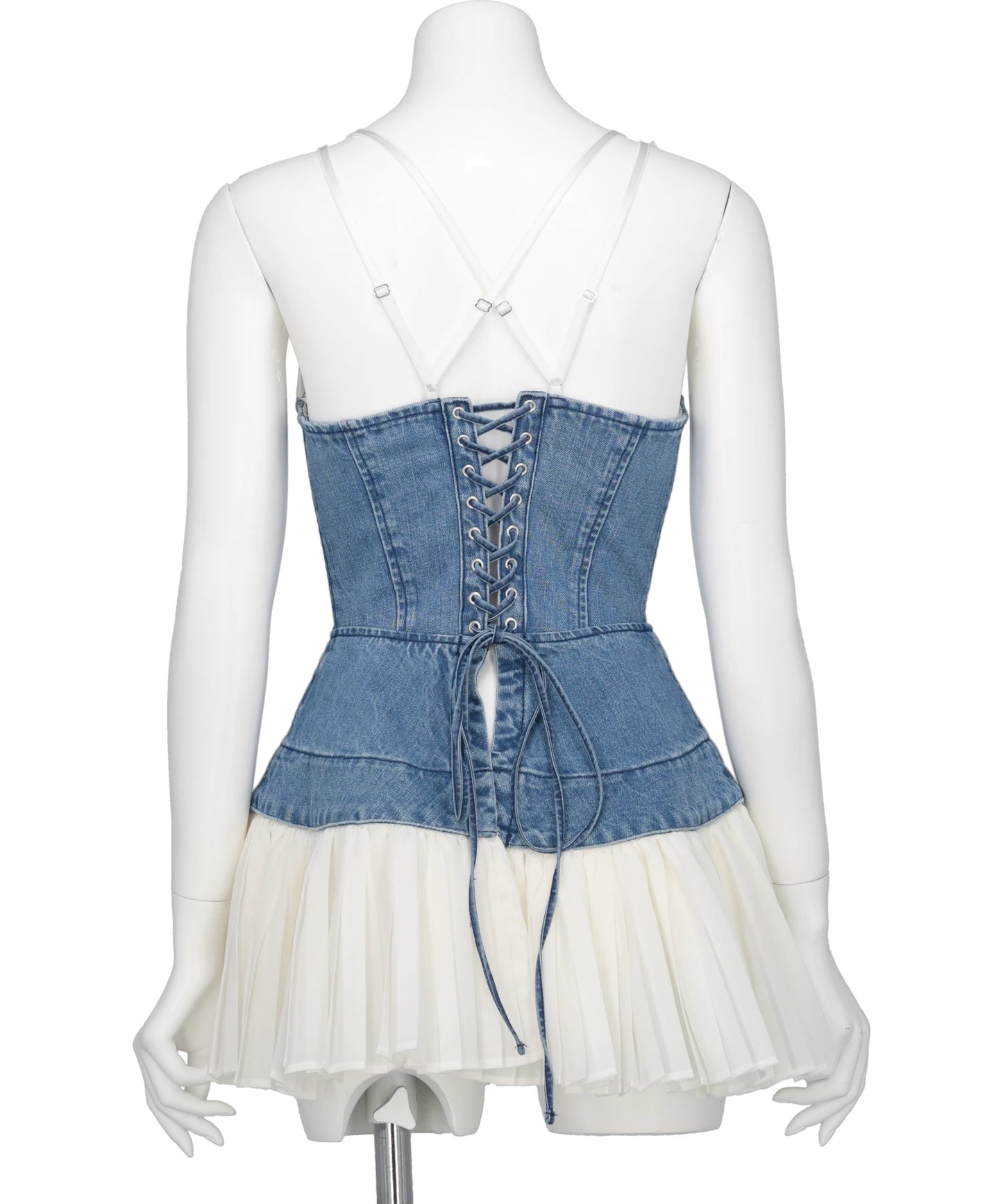ORGANIC COTTON DENIM PLEATED BUSTIER TOP