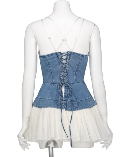 ORGANIC COTTON DENIM PLEATED BUSTIER TOP