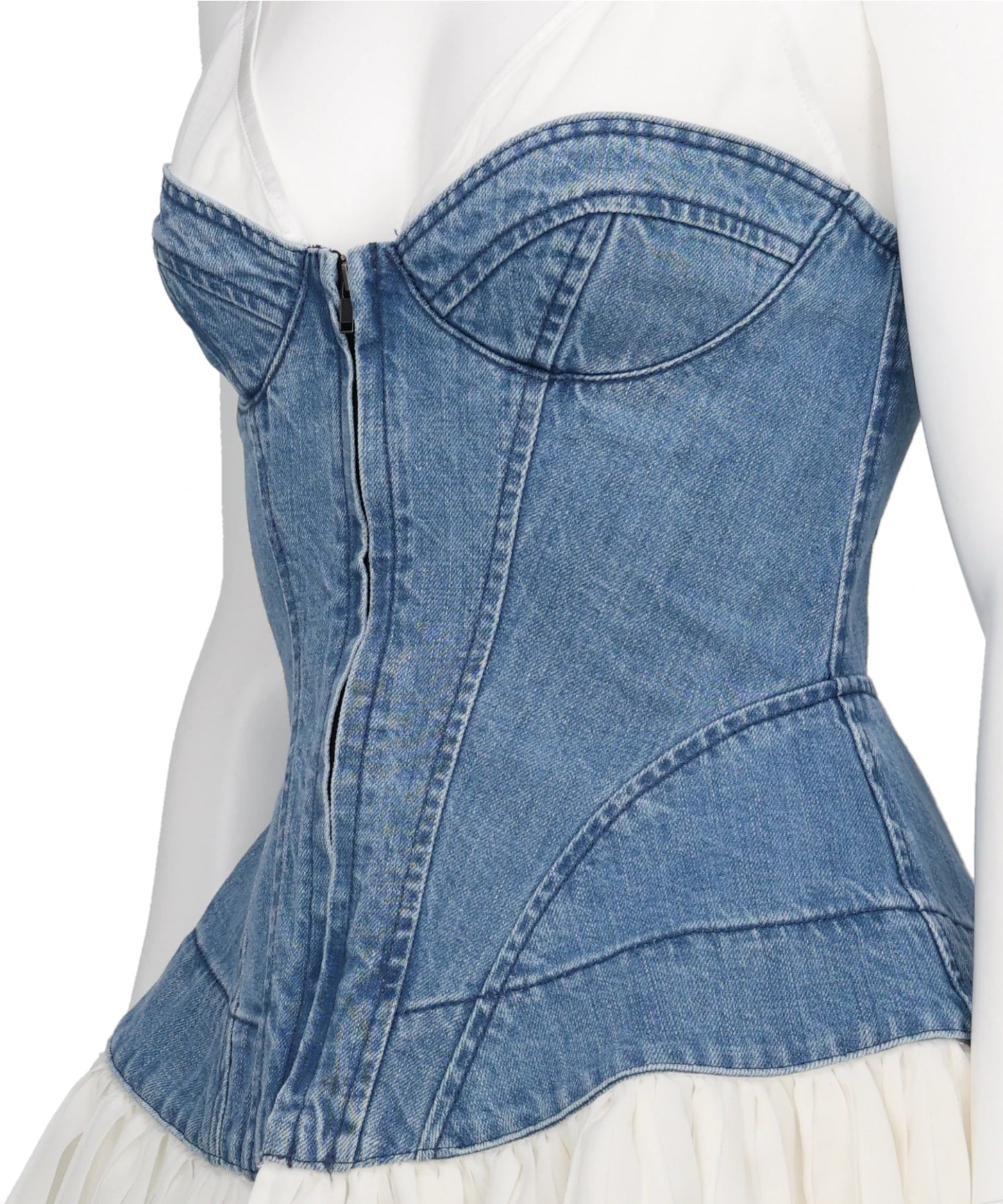 ORGANIC COTTON DENIM PLEATED BUSTIER TOP