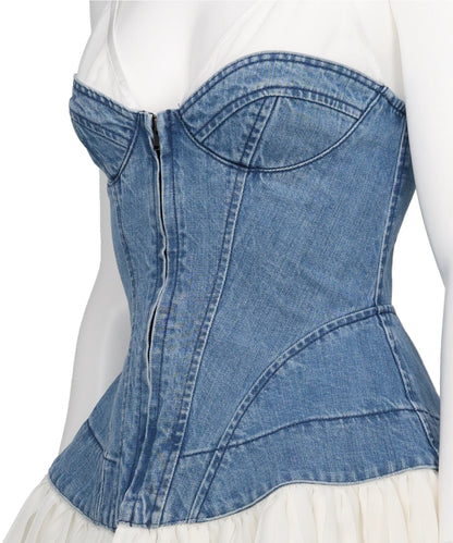 ORGANIC COTTON DENIM PLEATED BUSTIER TOP