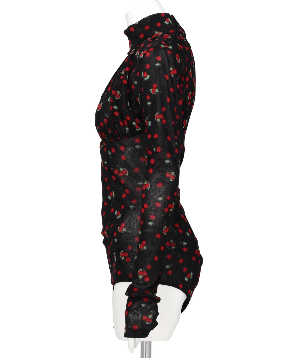 PRINTED VELVET TULLE TURTLENECK BODYSUIT