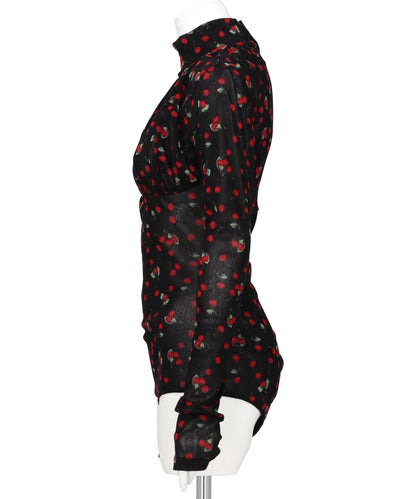 PRINTED VELVET TULLE TURTLENECK BODYSUIT