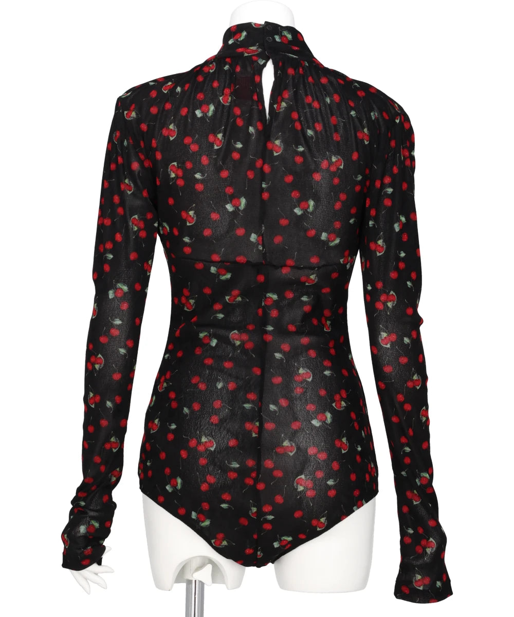 PRINTED VELVET TULLE TURTLENECK BODYSUIT