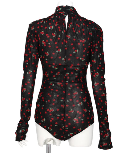 PRINTED VELVET TULLE TURTLENECK BODYSUIT