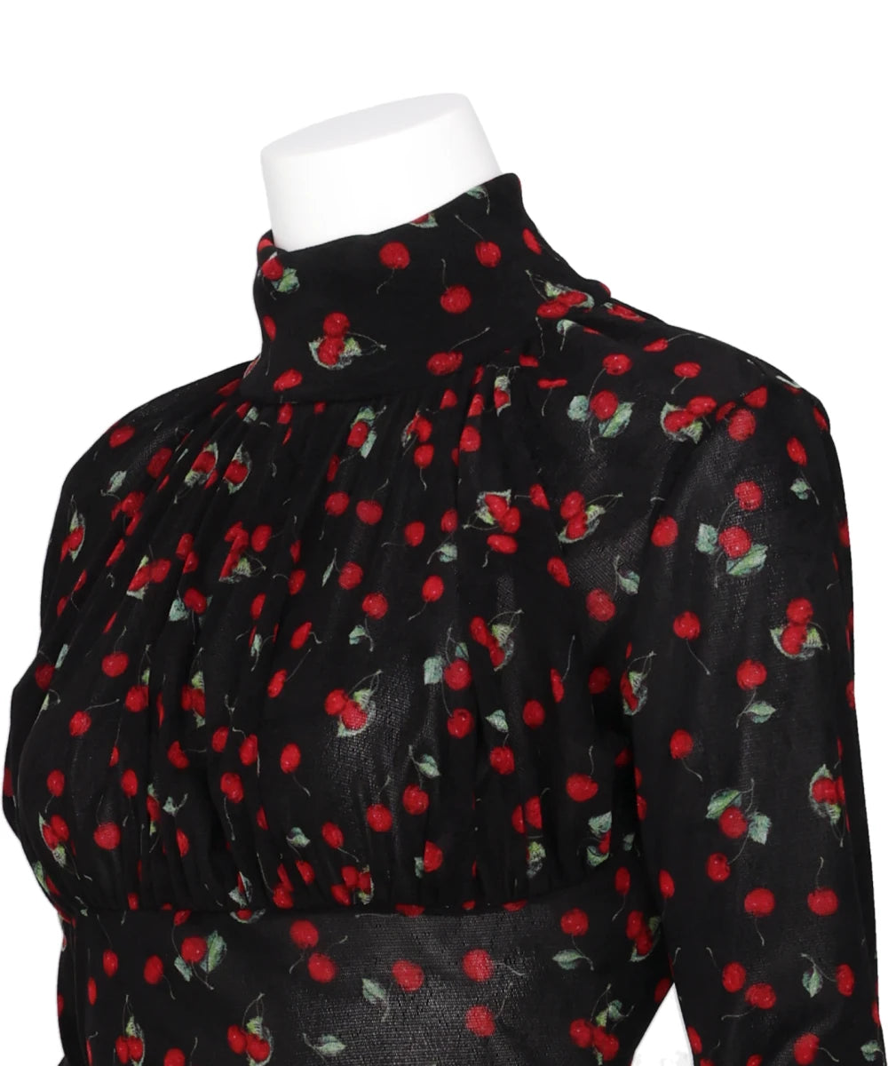 PRINTED VELVET TULLE TURTLENECK BODYSUIT