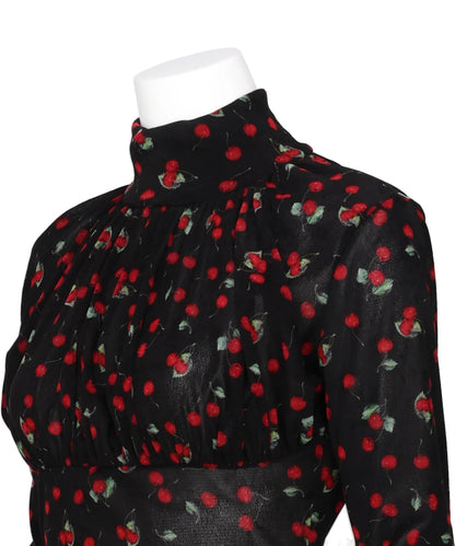 PRINTED VELVET TULLE TURTLENECK BODYSUIT