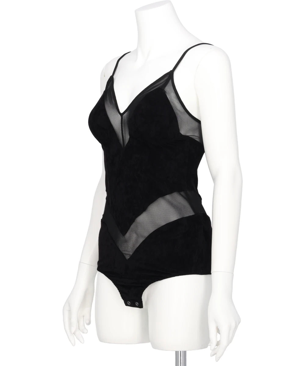 VELOUR PANELED BODYSUIT