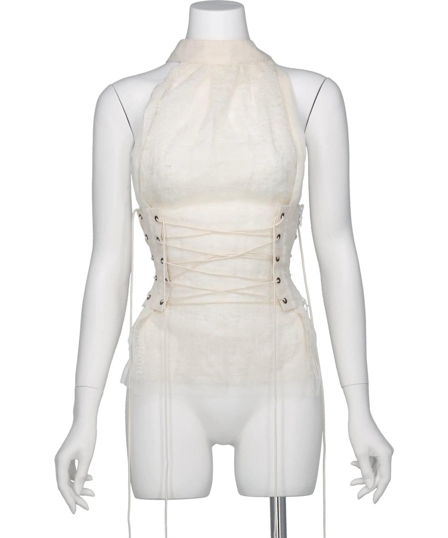 LAYERED TULLE GAUZE HALTER TOP