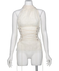 LAYERED TULLE GAUZE HALTER TOP