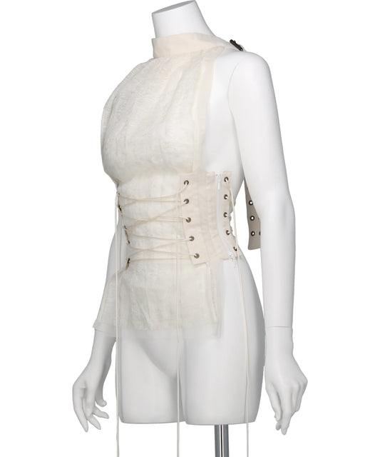 LAYERED TULLE GAUZE HALTER TOP