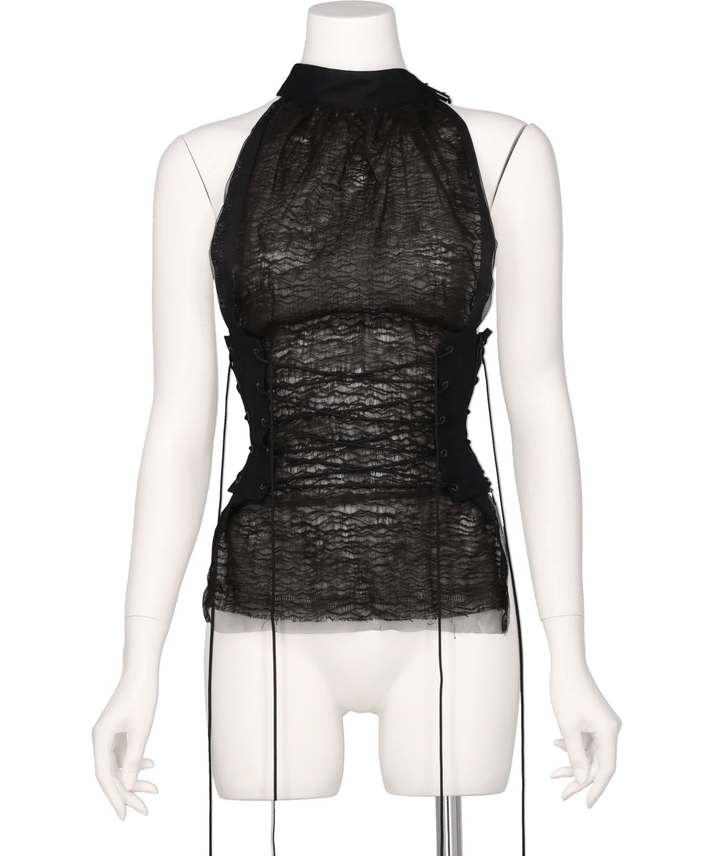 LAYERED TULLE GAUZE HALTER TOP