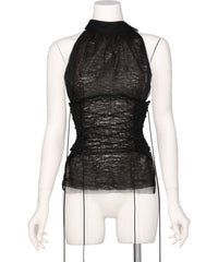 LAYERED TULLE GAUZE HALTER TOP