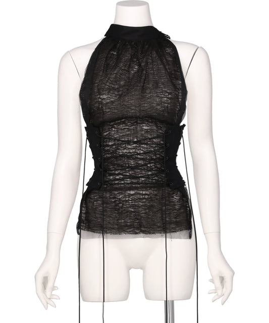 LAYERED TULLE GAUZE HALTER TOP