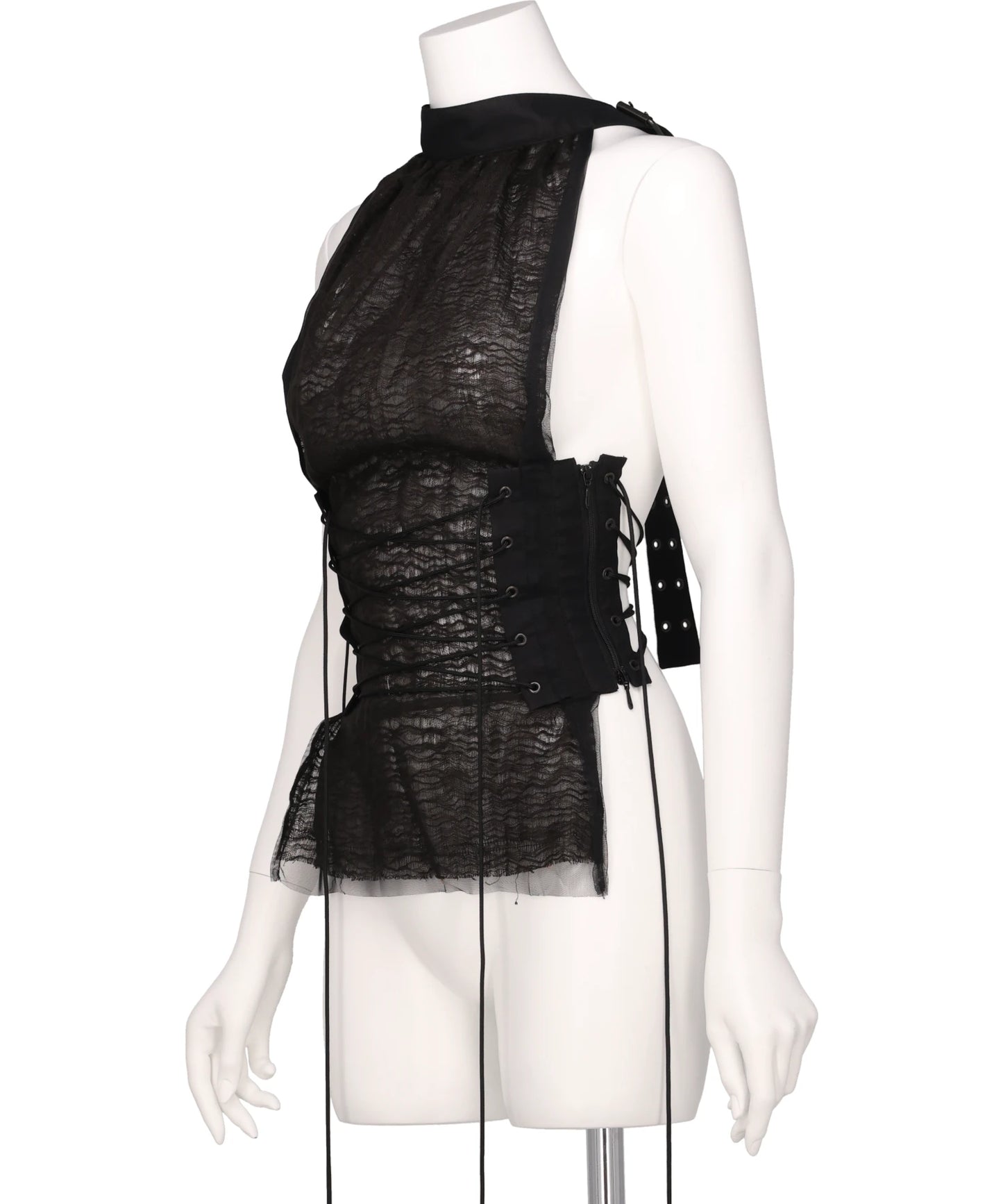 LAYERED TULLE GAUZE HALTER TOP