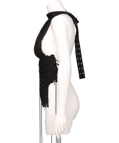 LAYERED TULLE GAUZE HALTER TOP