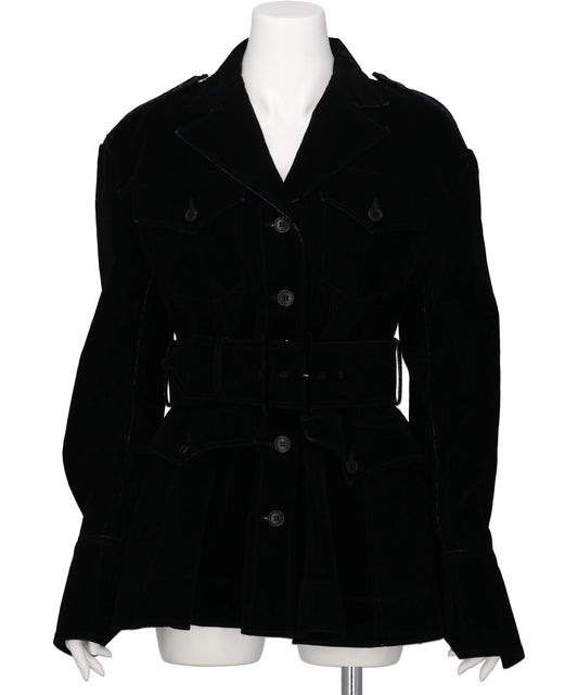 FLOCKED DENIM BELTED JACKET
