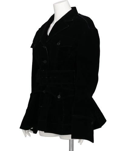 FLOCKED DENIM BELTED JACKET