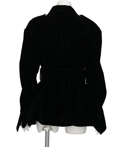 FLOCKED DENIM BELTED JACKET