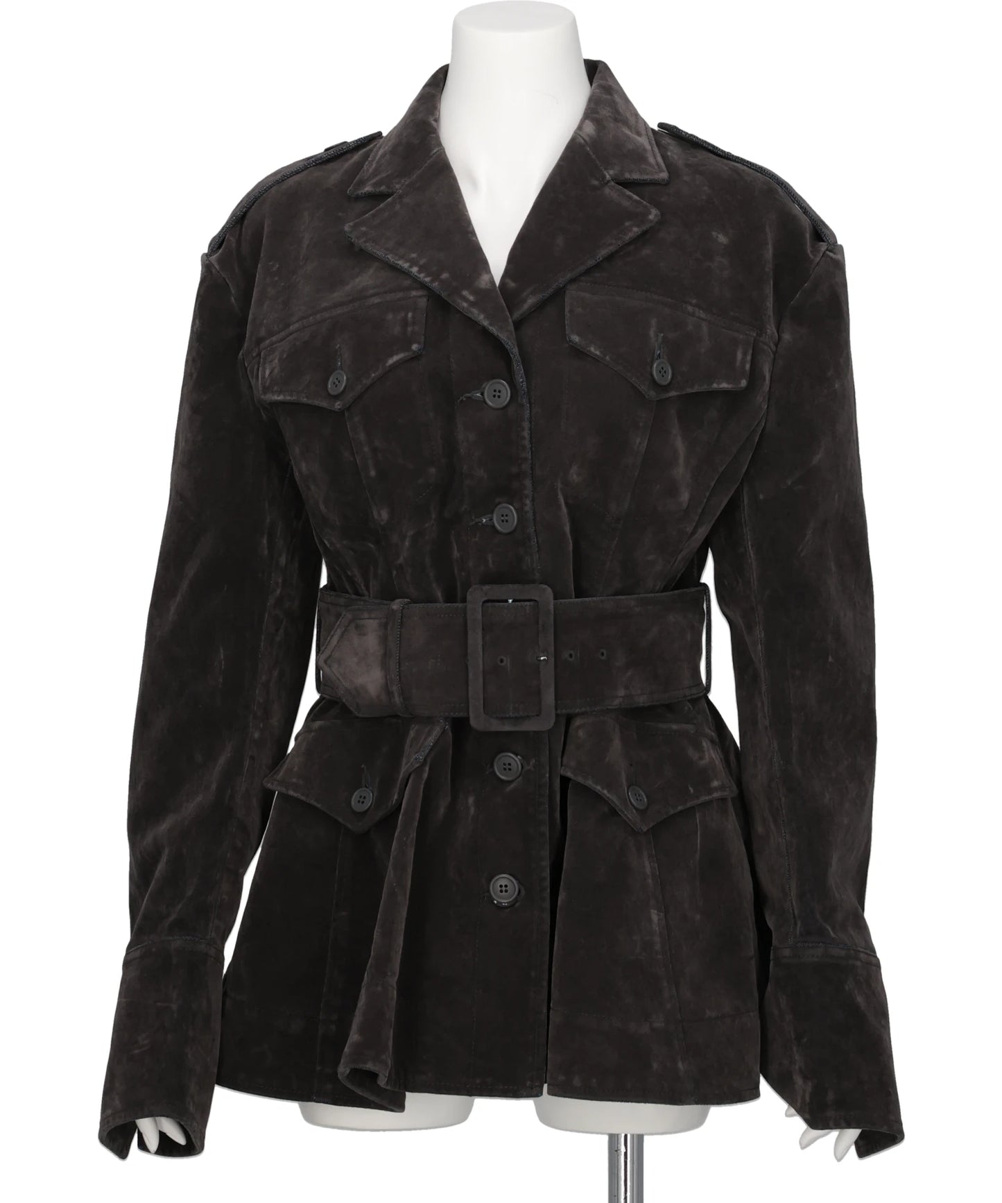 FLOCKED DENIM BELTED JACKET