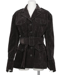 FLOCKED DENIM BELTED JACKET