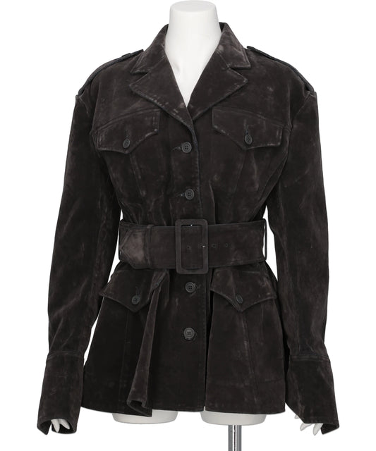 FLOCKED DENIM BELTED JACKET
