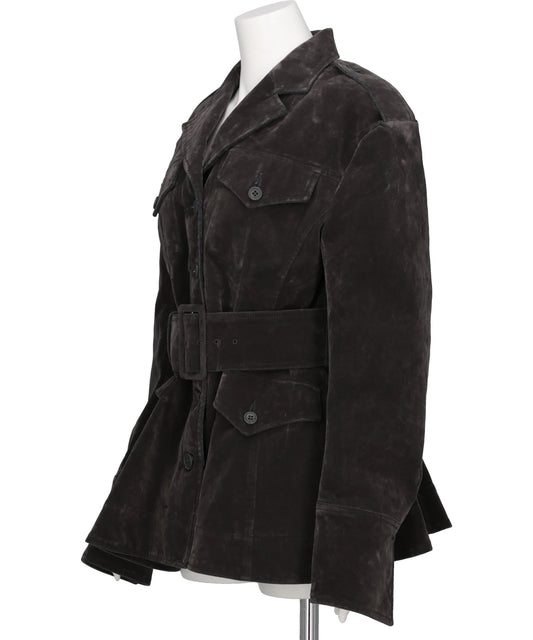 FLOCKED DENIM BELTED JACKET