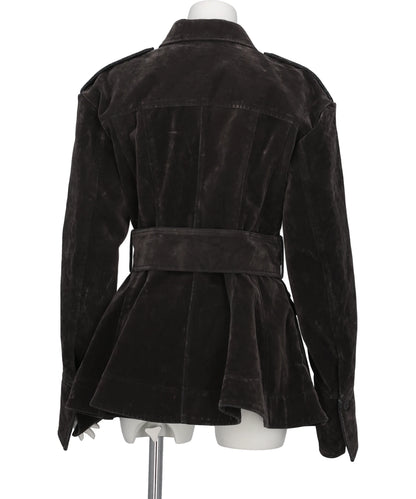 FLOCKED DENIM BELTED JACKET