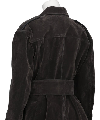 FLOCKED DENIM BELTED JACKET