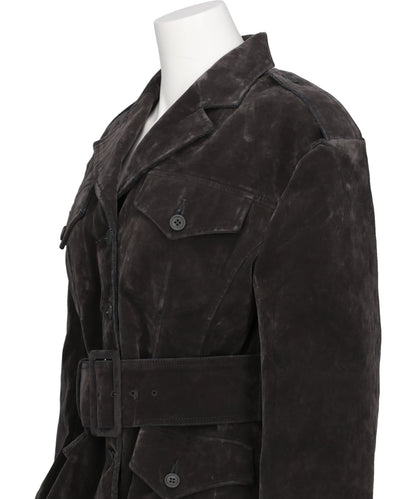 FLOCKED DENIM BELTED JACKET