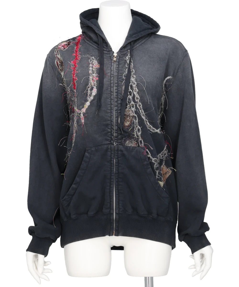 EMBROIDERED CHAIN ZIP-UP HOODIE