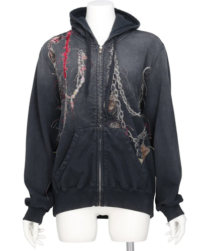 EMBROIDERED CHAIN ZIP-UP HOODIE