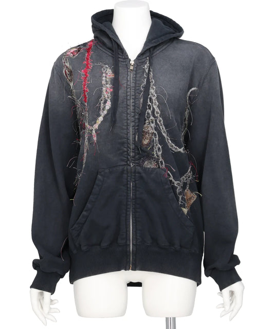 EMBROIDERED CHAIN ZIP-UP HOODIE