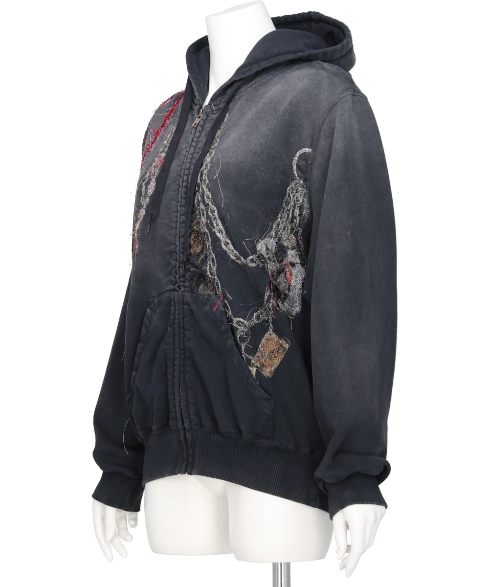 EMBROIDERED CHAIN ZIP-UP HOODIE