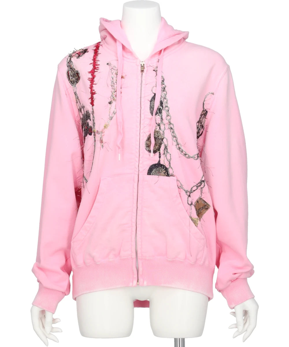 EMBROIDERED CHAIN ZIP-UP HOODIE