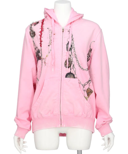 EMBROIDERED CHAIN ZIP-UP HOODIE